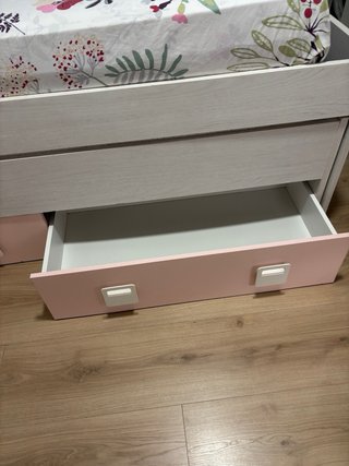 Cama nido juvenil rosa y blanca