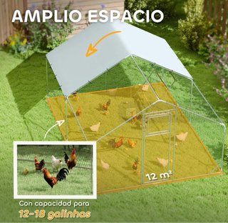 Gallinero metálico con tejado y rampa