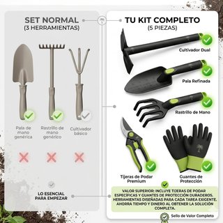 Kit 5 Herramientas Jardinería