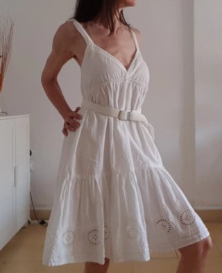 Vestido ibicenco blanco 100% algodón, XS/S | Nuevo