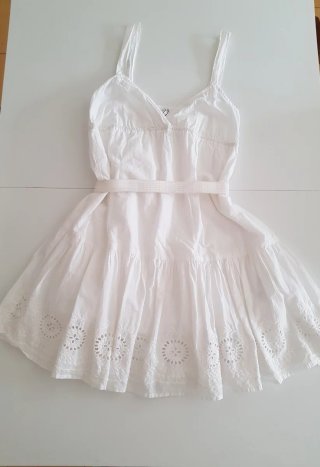 Vestido ibicenco blanco 100% algodón, XS/S | Nuevo