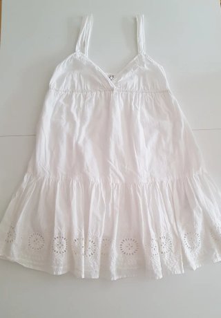 Vestido ibicenco blanco 100% algodón, XS/S | Nuevo