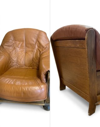 Sillón orejero clásico cuero auténtico