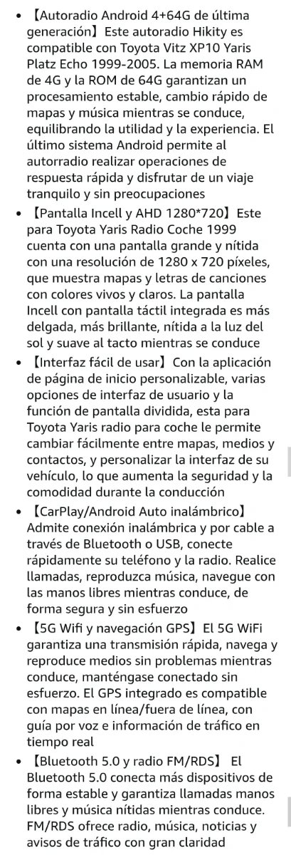Radio Android Hikity 4+64GB para Toyota Yaris