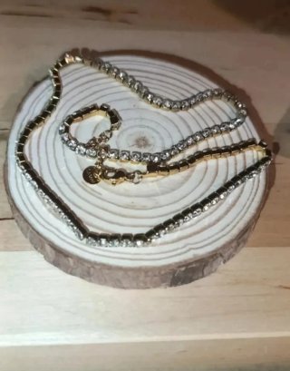 Collar Acero Dorado y Circonitas 44cms
