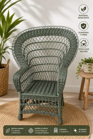 Sillón de mimbre azul petróleo