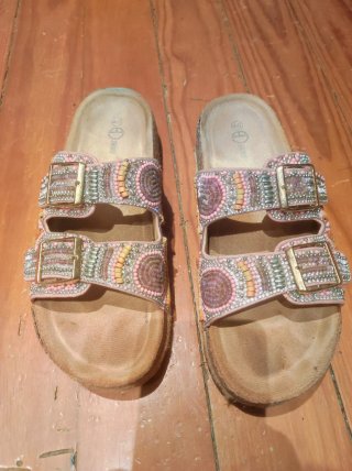 Sandalias Joya Abalorios Doradas Rosas
