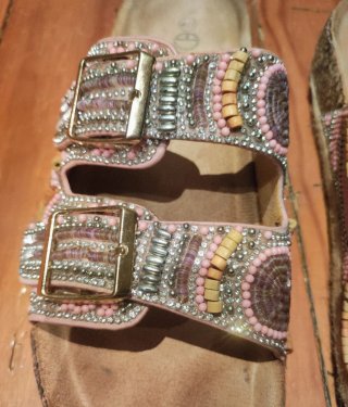 Sandalias Joya Abalorios Doradas Rosas