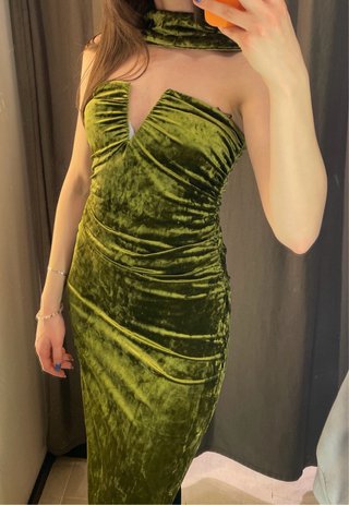 Vestido Terciopelo Zara Verde Oliva Talla XS