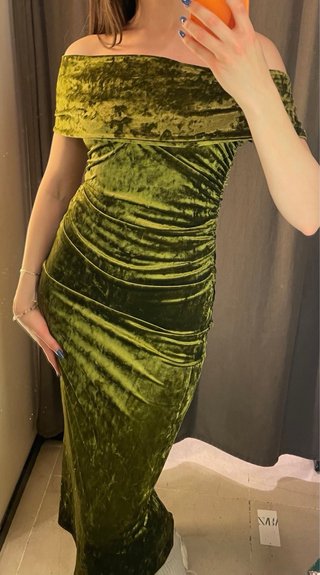 Vestido Terciopelo Zara Verde Oliva Talla XS