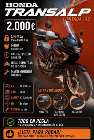 Honda Transalp 650XL Limitada carné A2