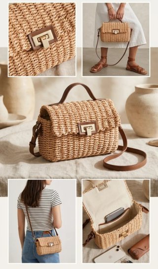 Bolso de paja estilo vacacional