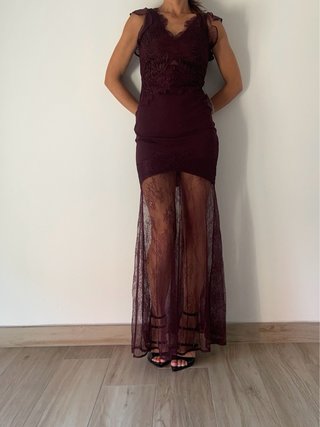 Vestito lungo pizzo bordeaux