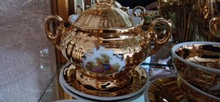 Juego de café porcelana dorado