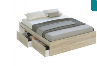 Cama Matrimonio 150 con 4 Cajones Madera Clara