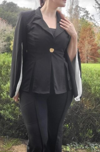 SHEIN Conjunto Chaqueta y Pantalón Negro