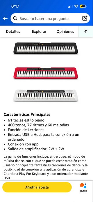 Teclado Casio CT-S200RD rojo con Soporte y Pedal