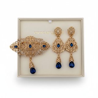 Conjunto Baturra Broche y Pendientes Azul Dorado