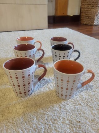 Juego de 6 Tazas Terracota y Blanco