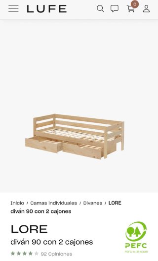 Cama diván 90cm LUFE con 2 cajones