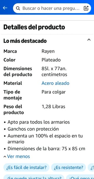 Barra extra colgante armario Rayen