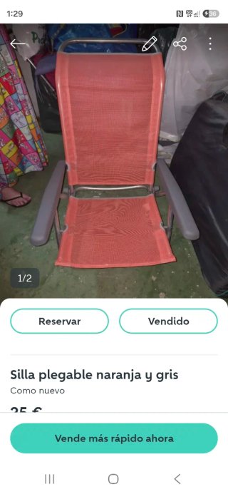 Silla plegable naranja y gris