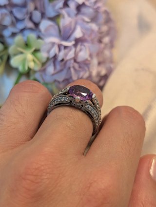 Anillo Plata Antigua Amatista Ovalada