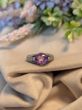 Anillo Plata Antigua Amatista Ovalada