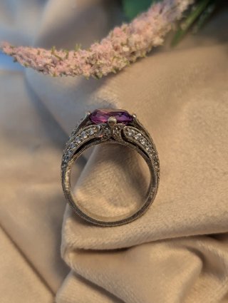 Anillo Plata Antigua Amatista Ovalada