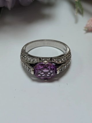 Anillo Plata Antigua Amatista Ovalada.
