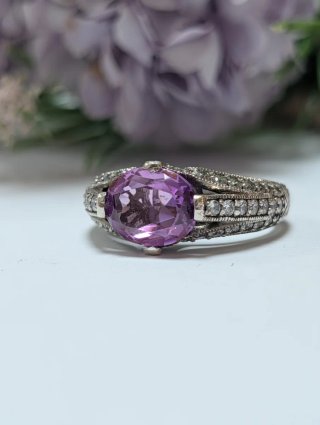 Anillo Plata Antigua Amatista Ovalada.