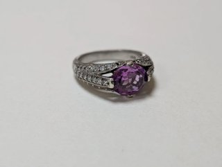 Anillo Plata Antigua Amatista Ovalada