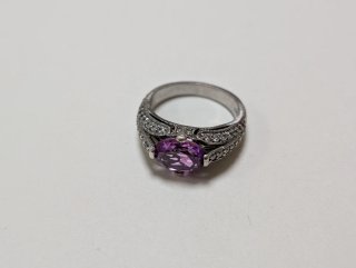 Anillo Plata Antigua Amatista Ovalada