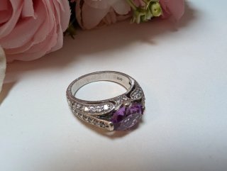 Anillo Plata Antigua Amatista Ovalada