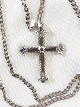 Collar y Colgante Cruz Oro 18k PlataDiamantesRubí