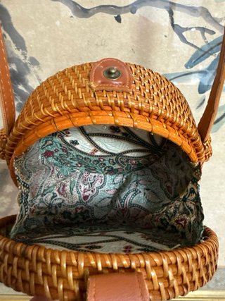 Bolso redondo de mujer de ratán 15 cm