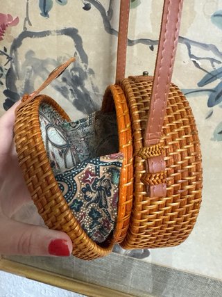 Bolso redondo de mujer de ratán 15 cm