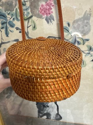 Bolso redondo de mujer de ratán 15 cm