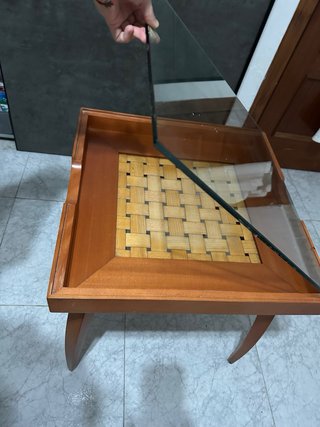 Mesa auxiliar vintage madera y cristal