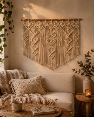 Tapiz Macramé Beige Algodón de Sklum