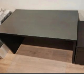 Mesa escritorio cristal negro y madera