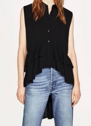 Blusa Zara Negra Asimétrica Premium Denim