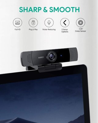 Webcam AUKEY 1080p Dual Mic Negra