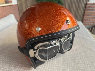 Casco Moto Retro Naranja Brillante