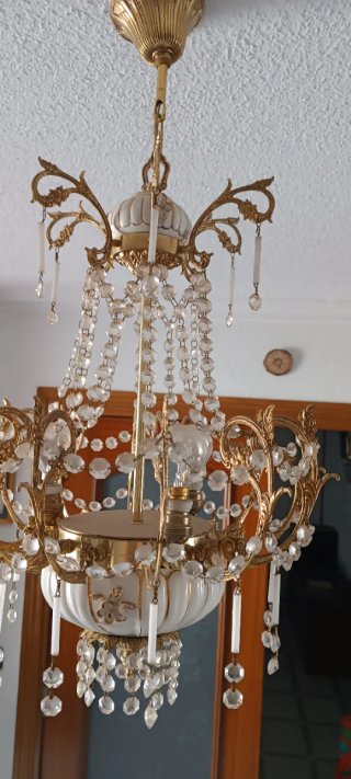 Lámpara de techo de porcelana cristal dorada