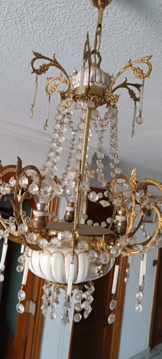 Lámpara de techo de porcelana cristal dorada