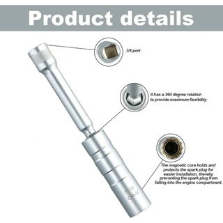 Llave de bujía magnética 3/8" acero Cr-V 12 puntas
