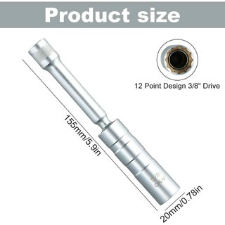 Llave de bujía magnética 3/8" acero Cr-V 12 puntas