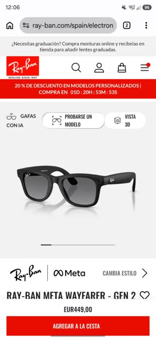 Ray-Ban Meta Wayfarer Gen 2 Negro Mate PRECINTADAS