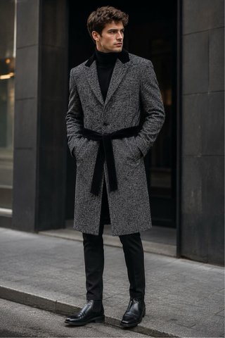 Abrigo Zara Hombre Negro Gris